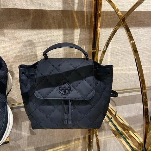 NWT Tory Burch Willa Backpack Leather in Black with Gold Hardware NWOT Tory Burch Willa Leather Quilted Backpack Black Gold | eBay main image 4